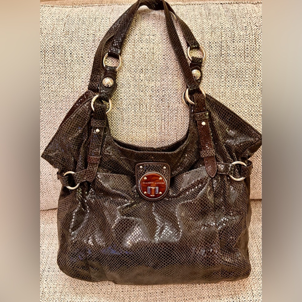 Elliott Lucca Genuine Leather Chocolate Brown Metallic Shoulder Bag